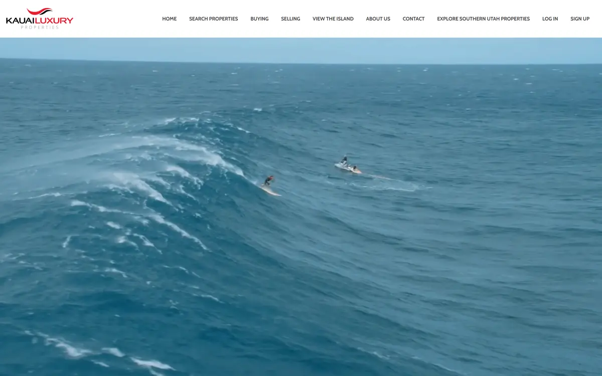 Homepage of Kauai Luxury Properties, a real estate business on Kauai, Hawaii.