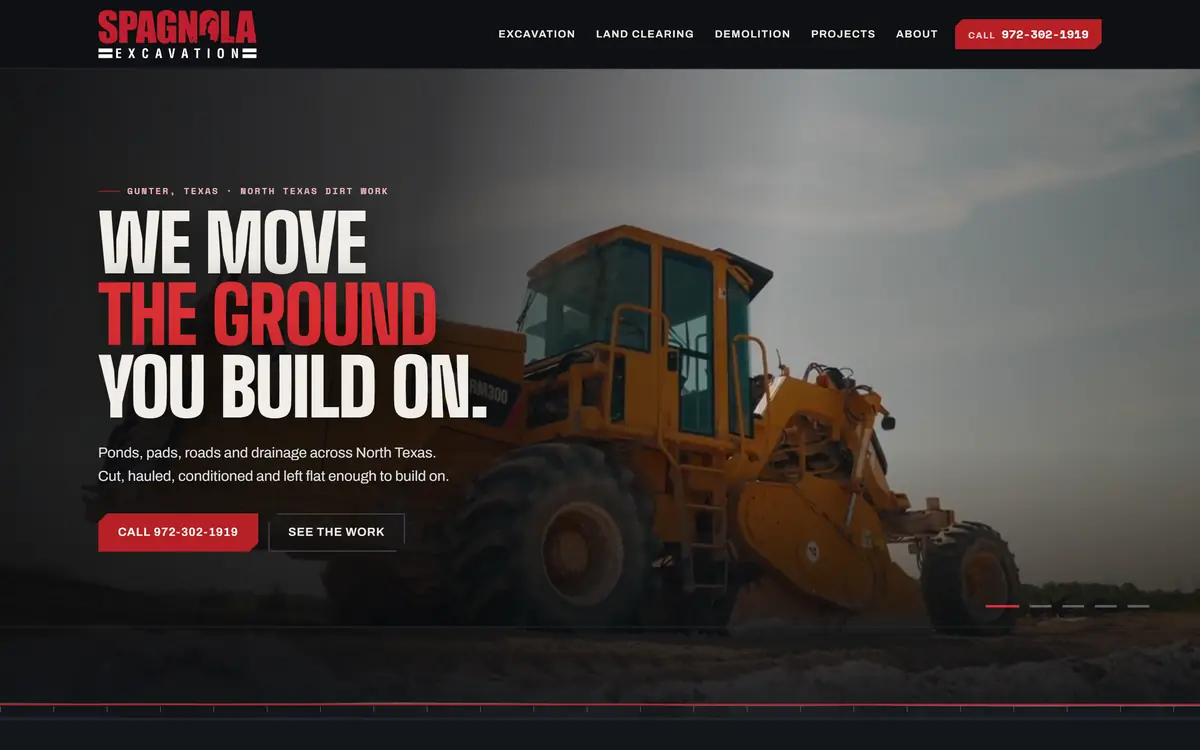 Homepage of Spagnola Land Solutions, an excavation contractor in Gunter, Texas.