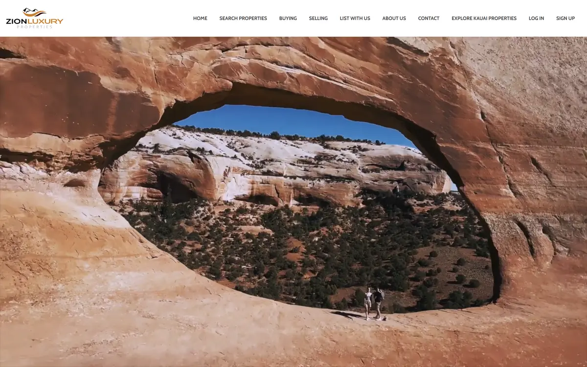 Homepage of Zion Luxury Properties, a real estate business in southern Utah.